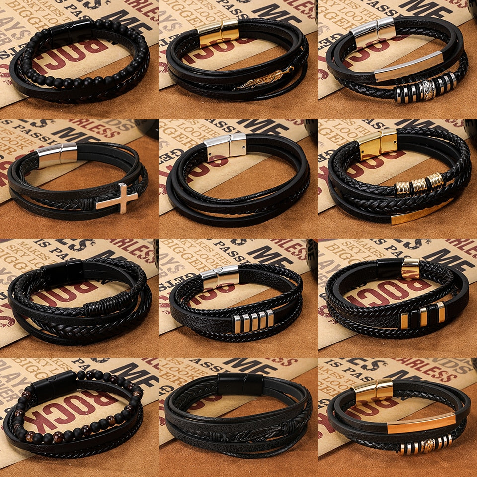 Hip Hop Wrap Bracelet - Stainless Steel Leather | emerallda