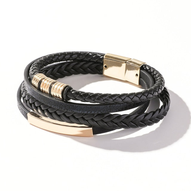 Hip Hop Wrap Bracelet - Stainless Steel Leather | emerallda