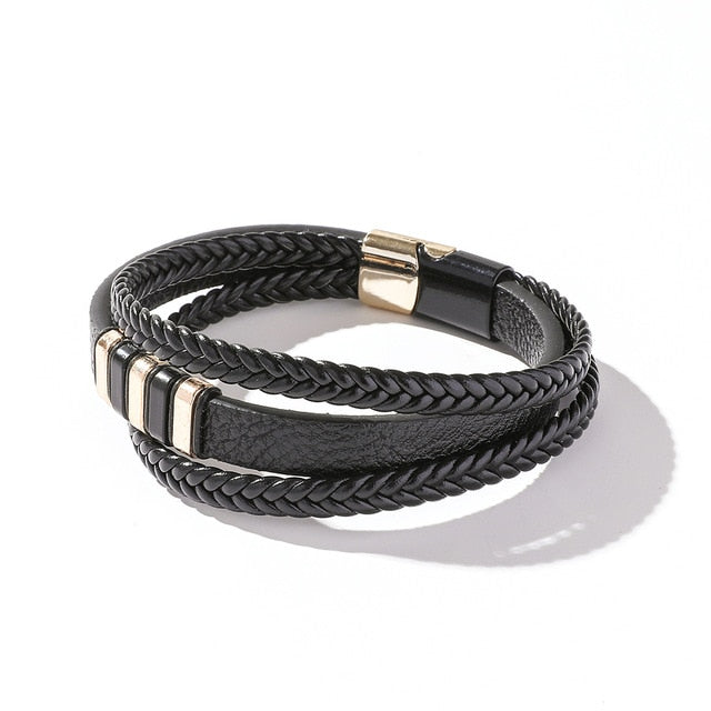 Hip Hop Wrap Bracelet - Stainless Steel Leather | emerallda