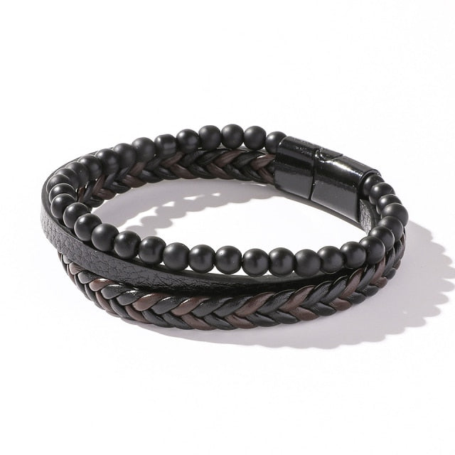 Hip Hop Wrap Bracelet - Stainless Steel Leather | emerallda