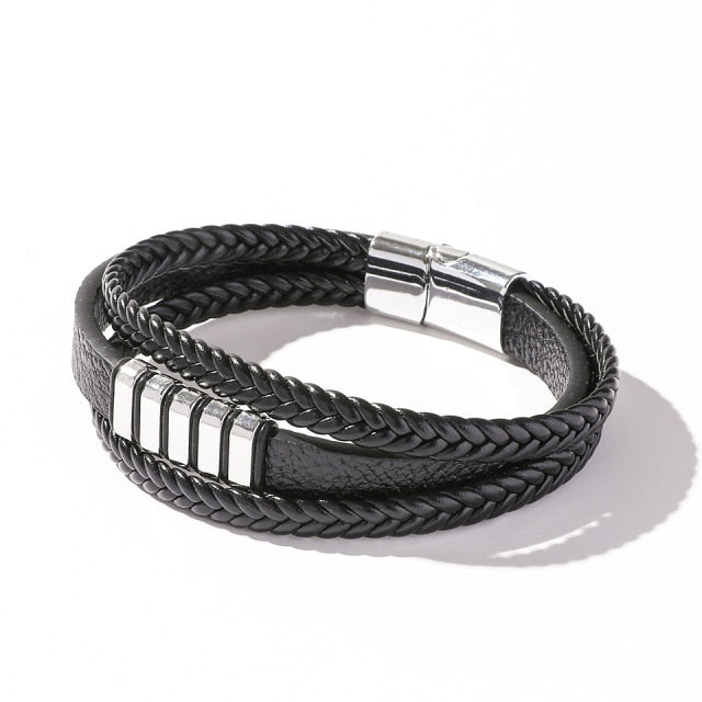 Hip Hop Wrap Bracelet - Stainless Steel Leather | emerallda