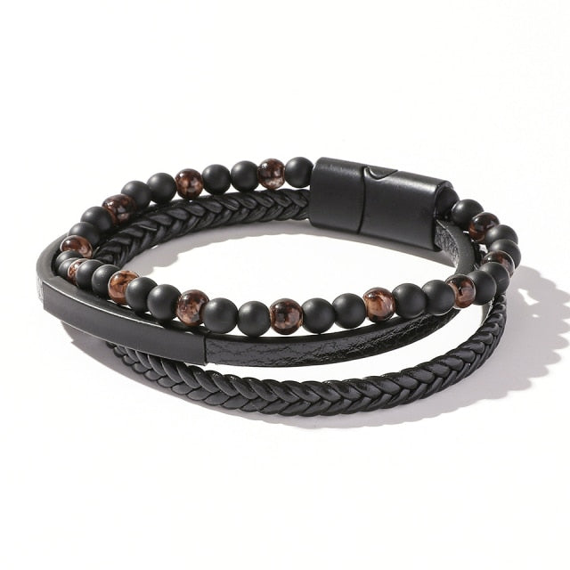 Hip Hop Wrap Bracelet - Stainless Steel Leather | emerallda