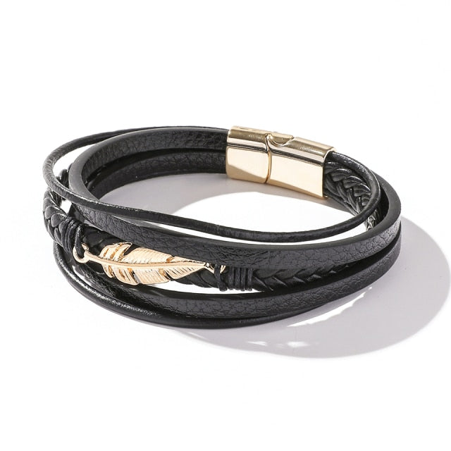 Hip Hop Wrap Bracelet - Stainless Steel Leather | emerallda