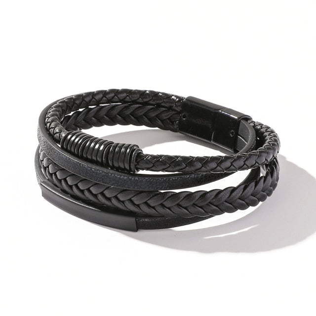 Hip Hop Wrap Bracelet - Stainless Steel Leather | emerallda