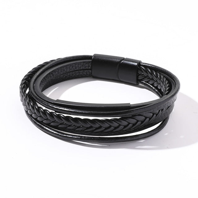Hip Hop Wrap Bracelet - Stainless Steel Leather | emerallda