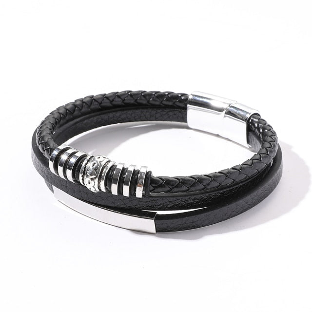 Hip Hop Wrap Bracelet - Stainless Steel Leather | emerallda