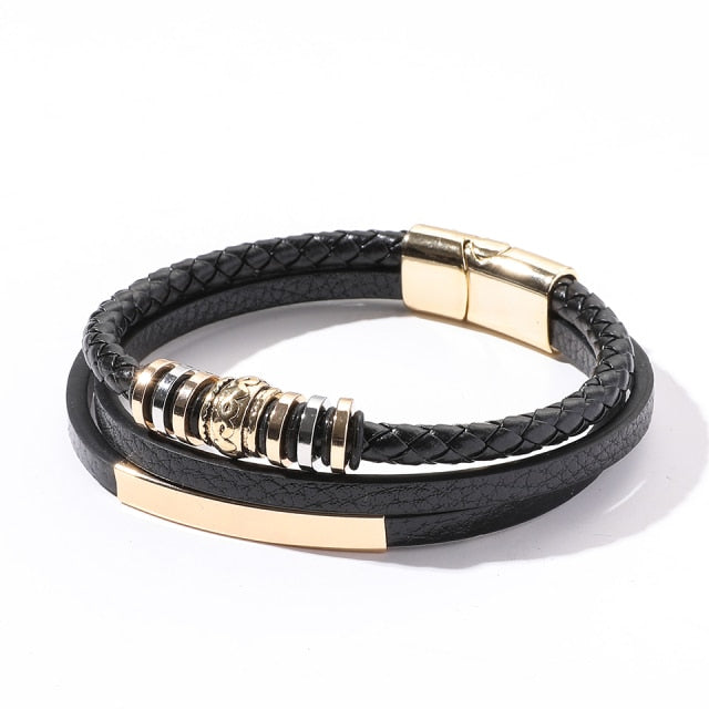 Hip Hop Wrap Bracelet - Stainless Steel Leather | emerallda