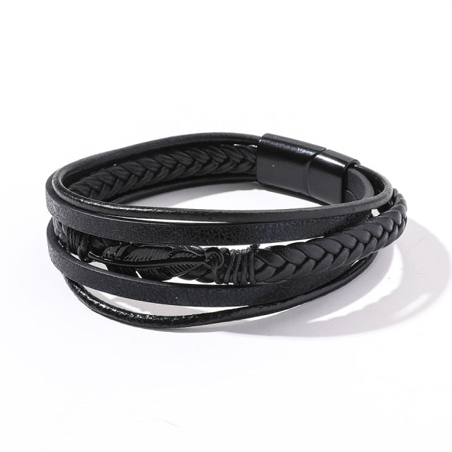 Hip Hop Wrap Bracelet - Stainless Steel Leather | emerallda